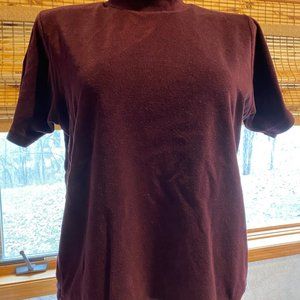 Venezia Jeans Velvet Pullover Red Wine Mock Neck Short Sleeve Women's 22/24